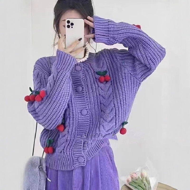 Cherry Younger Sweet Sweater Female Korean Loose and Lazy Style