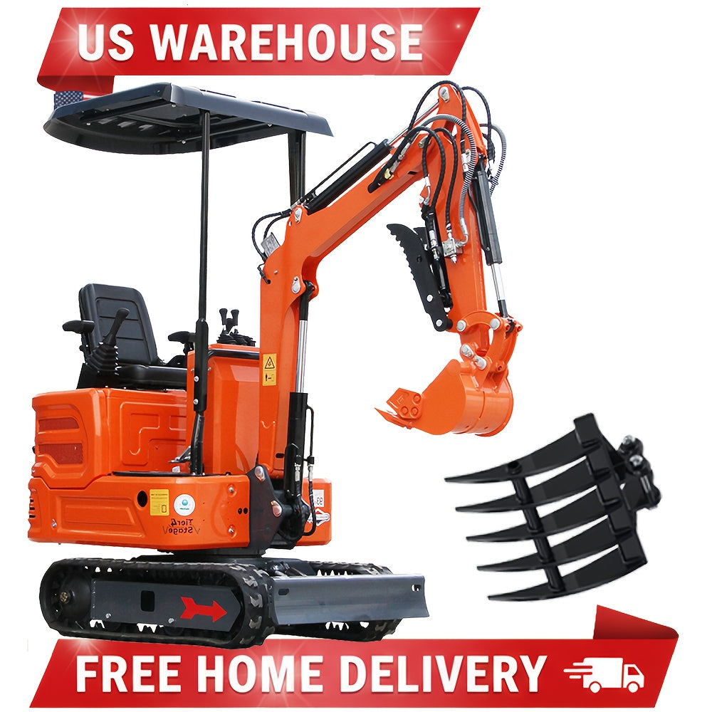 Industrial-Grade Mini Excavator 2000 lb Capacity 13.5 HP with Three‑Way Valve