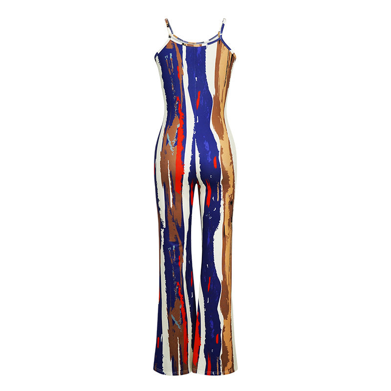 Women's High-Waist Printed Flared Jumpsuit