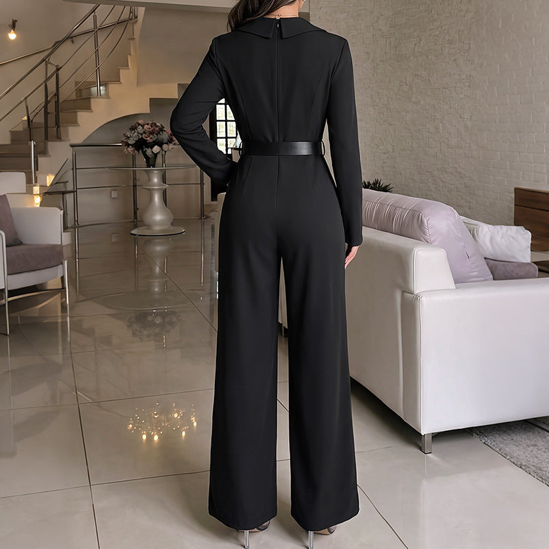 High-Waisted Split Sleeve Jumpsuit with Belt