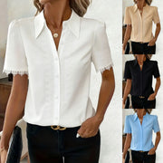 Elegant Lace-trimmed V-neck Womens Shirt Commuter Top