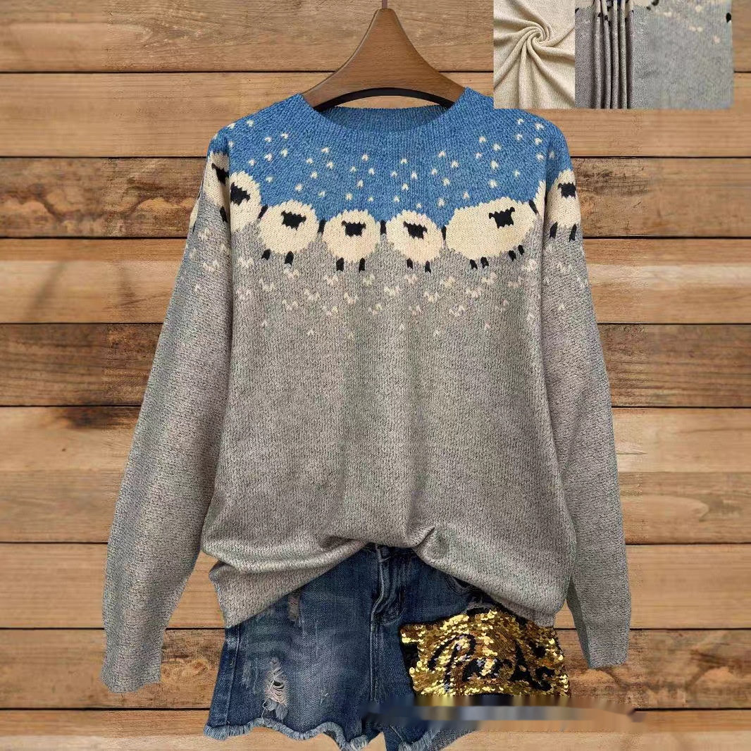 Chic Printed Long Sleeve Knitted Casual Top