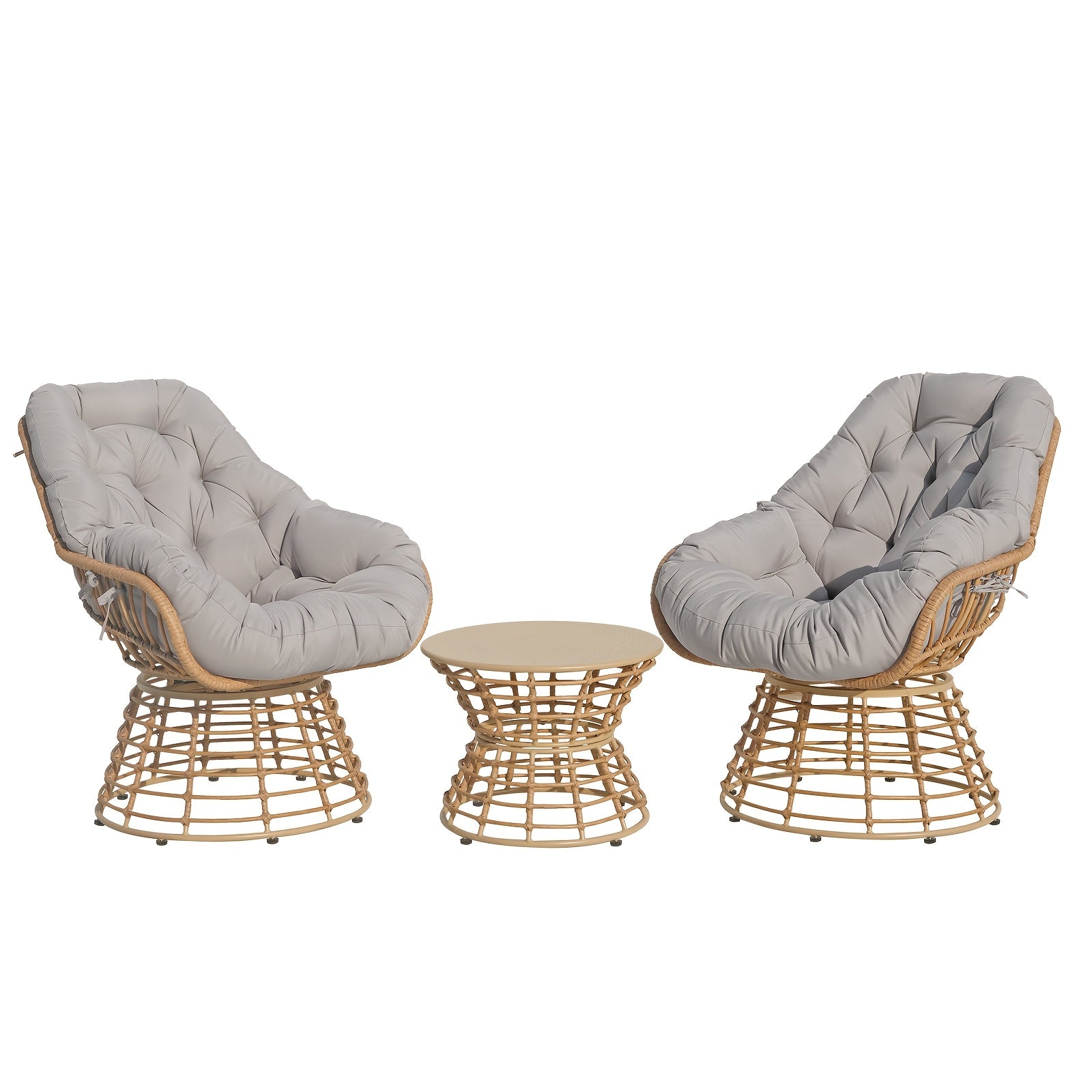 Outdoor Patio Swivel Chair 360 Degree Rotation, Wicker Bistro Set with Thick Cushions, Wicker Lounger Chairs, Rattan Chairs Conversation Set, Coffee Table, Ottoman, Garden Balcony Backyard, Ergonomic Design