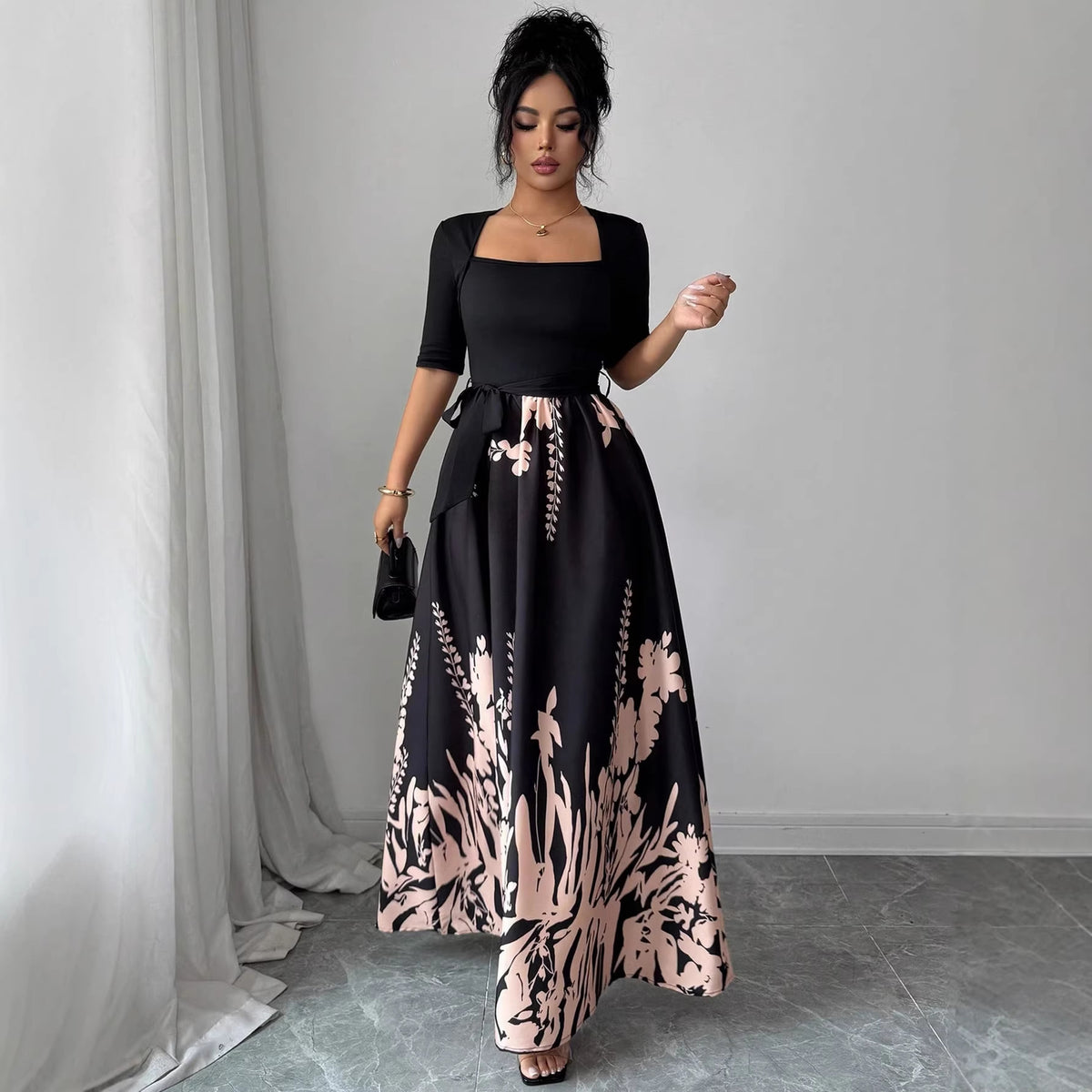 Elegant A-line Dress with a Floral Print