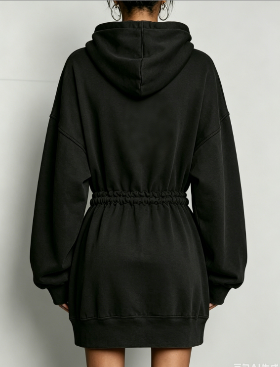 Black Collision White Drawstring Waist Cinching Hooded Sweatshirt Skirt
