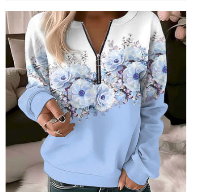 Women's Floral Zip Pullover Casual Casual Sweatshirt