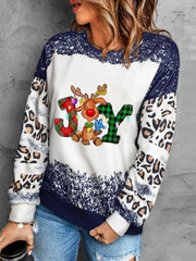 Tie-dyed Leopard Splicing Round Neck Sweater