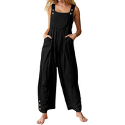 Womens Casual Loose-fitting Sleeveless Buttoned Jumpsuit