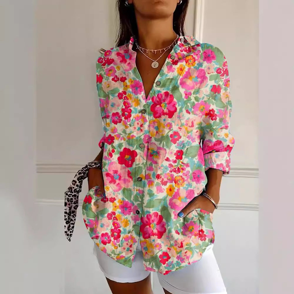 Women's Vintage Floral Print Cardigan Blouse