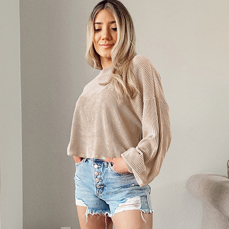Cozy Drop-Shoulder Solid Pullover Sweatshirt