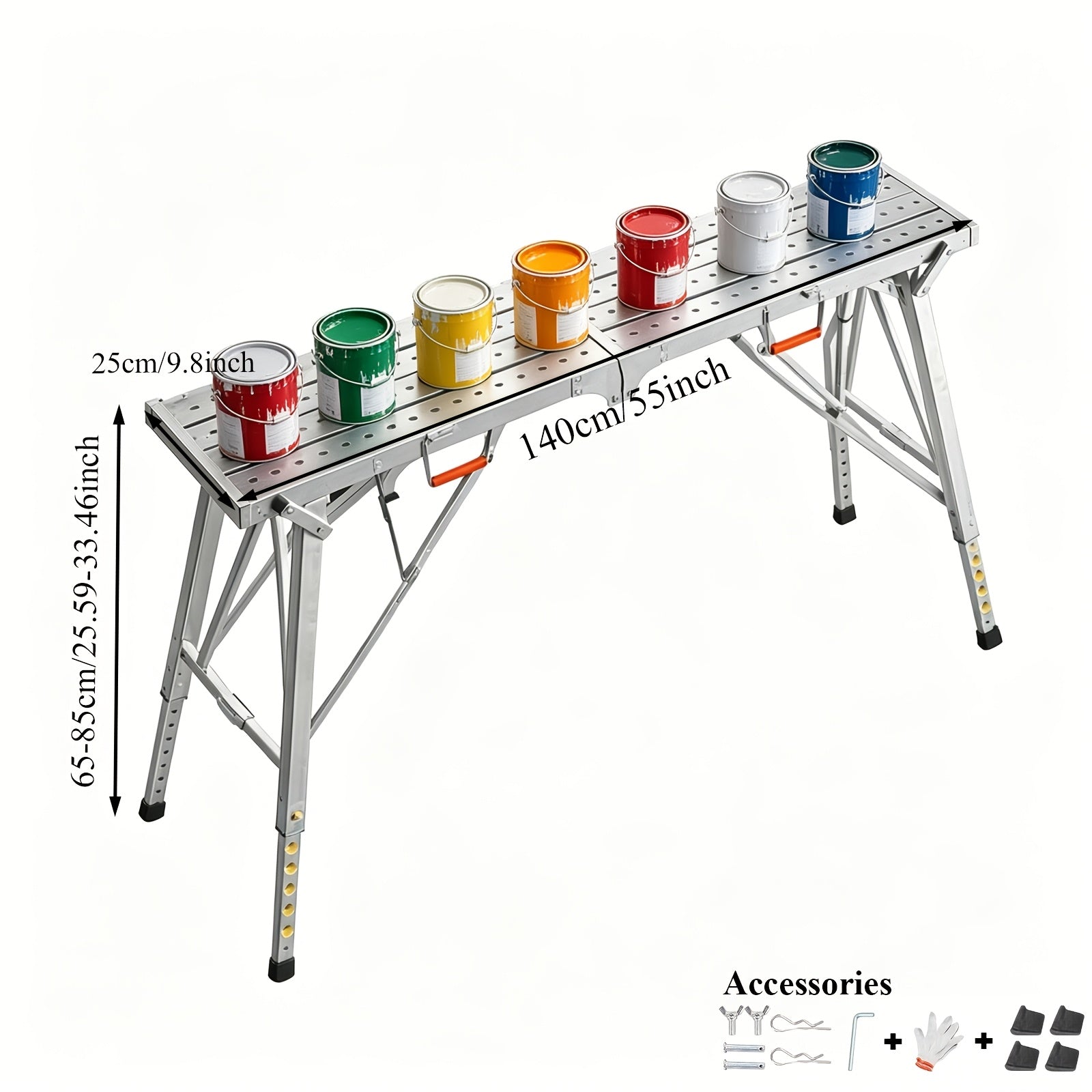 Heavy-Duty Foldable Workbench with Adjustable Height and Railing