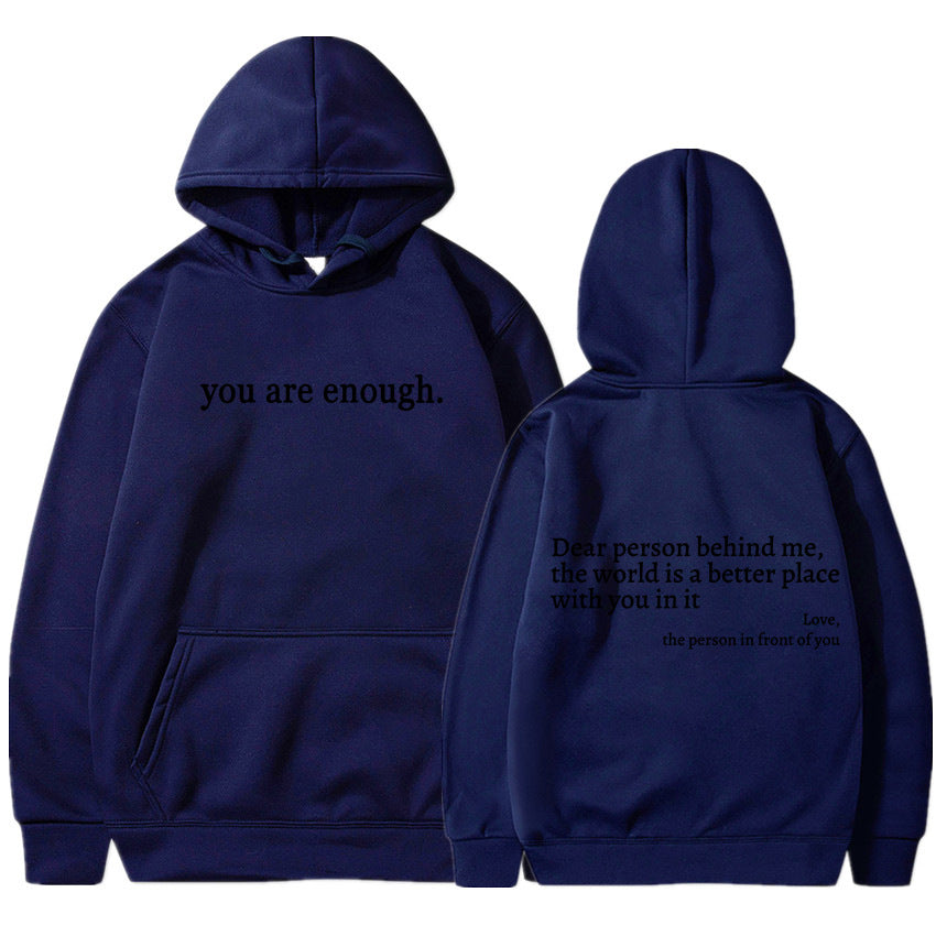 Cozy Fleece-Lined Letter Print Drawstring Hoodie