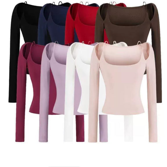 Off-shoulder Halter-neck Long-sleeve T-shirt With A Plunging Neckline A Sleek Ultra-feminine Base Layer