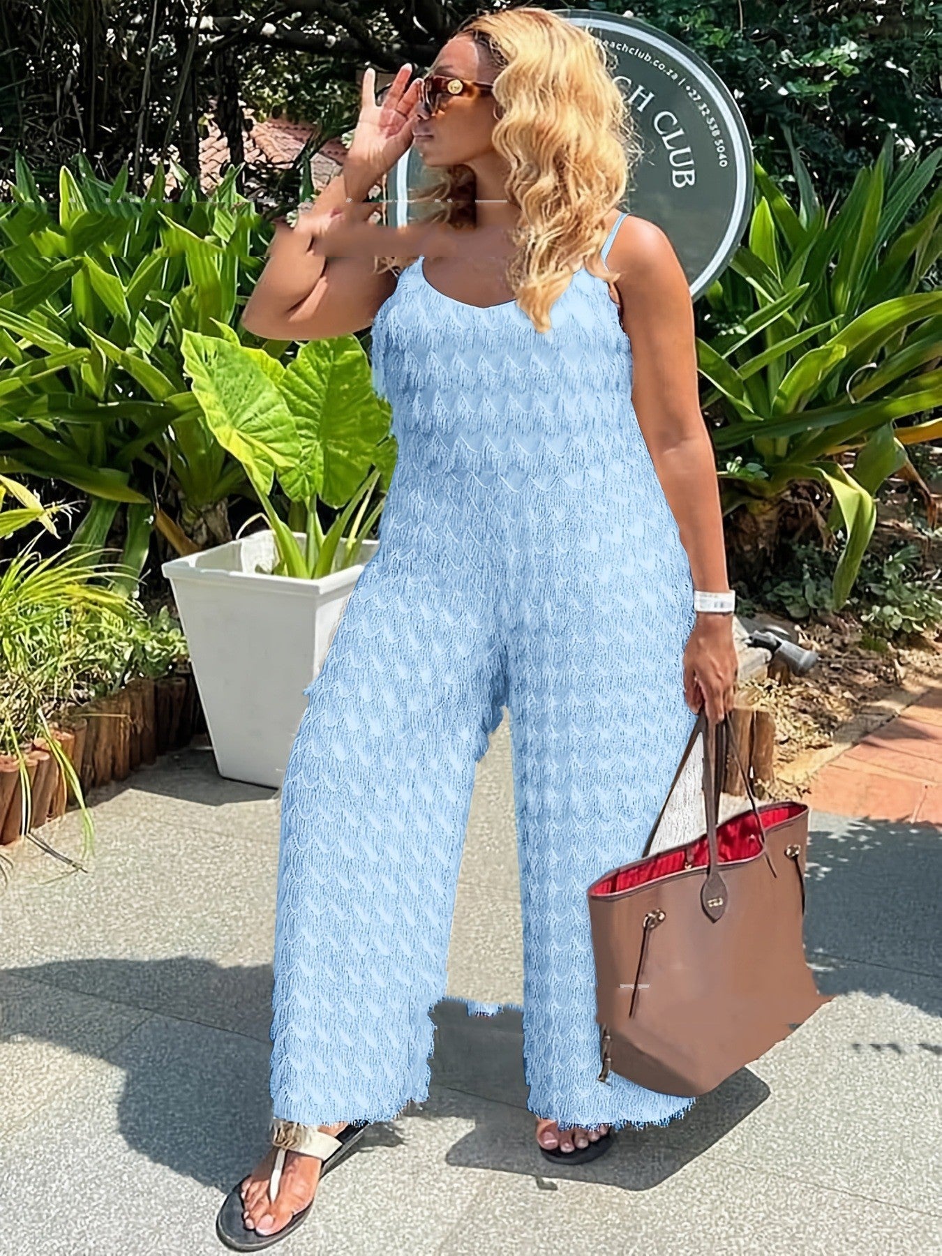 Plus-Size Elegant Loose-Fit Strap Jumpsuit