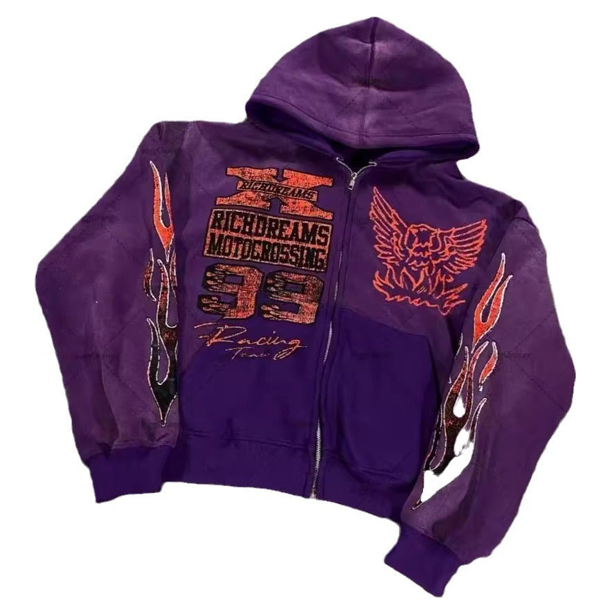 Hip-Hop XINGX Printed Zipper Hooded Sweatshirt