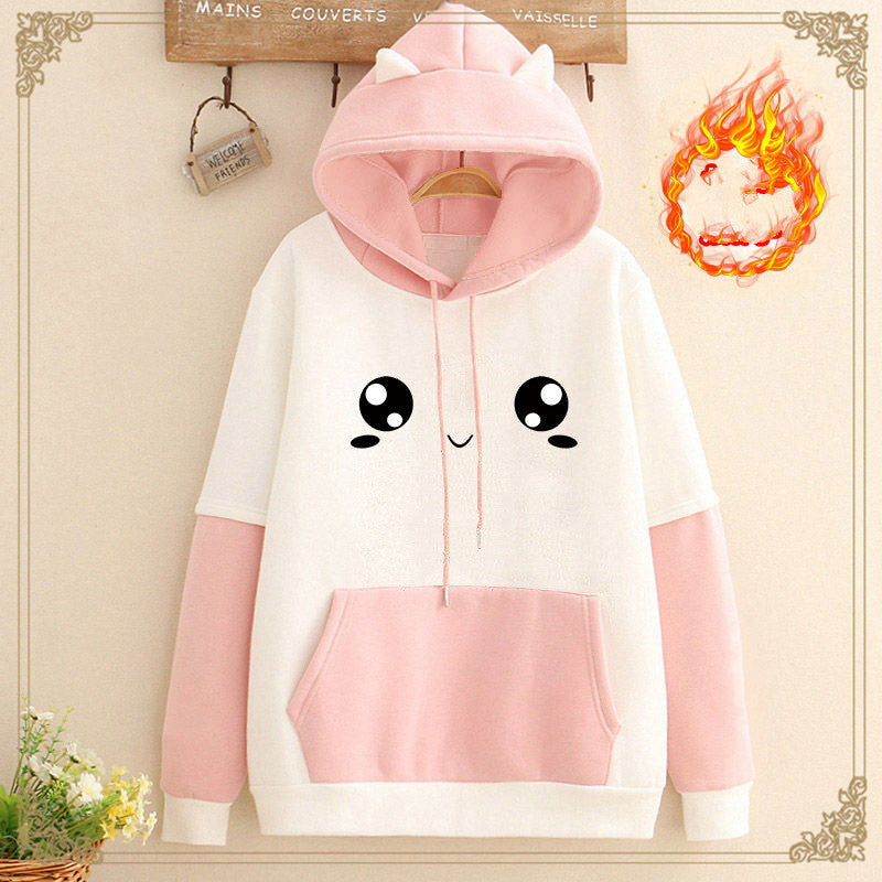 Plush Velvet Thickened Colorblock Student Hoodie