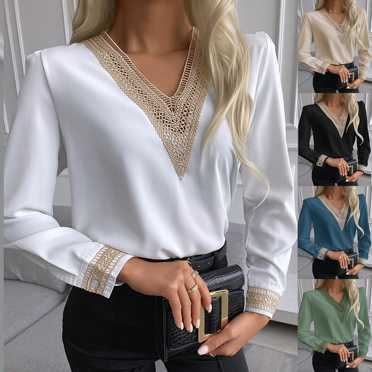 Womens Long-sleeve Shirt With Lace Trim
