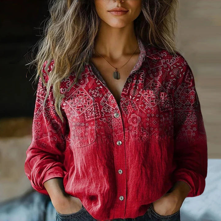 Women's Loose Casual Tie-dye Printed Long-sleeved Shirt