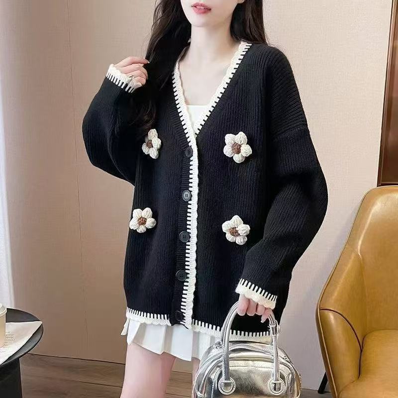 Spring and Autumn Outer Wear Coat Idle Style Design Knitted Top