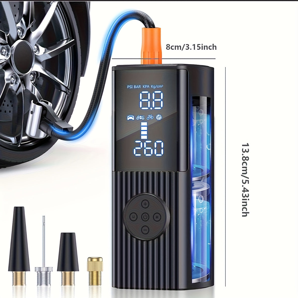 Portable Tire Inflator with Digital Pressure Gauge – 210 PSI, 22‑Cylinder Rechargeable Battery, LED Light, Cordless Air Pump