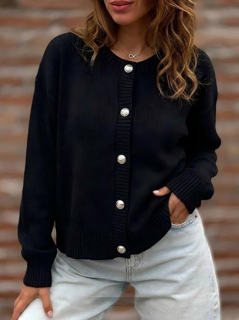 Womens Button-front Cardigan Long-sleeve Sweater