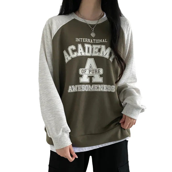 Korean Style Fleece-Lined Patchwork Women's Sweater