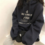 Cozy Oversized Letter Print Pullover Hoodie for Women