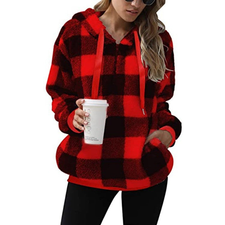 Plush Zip-Up Hooded Sweatshirt with Pockets