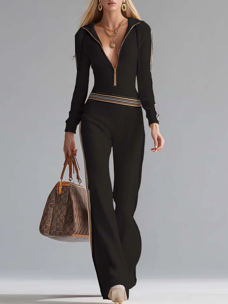 Women's Knitted Hooded Casual Jumpsuit