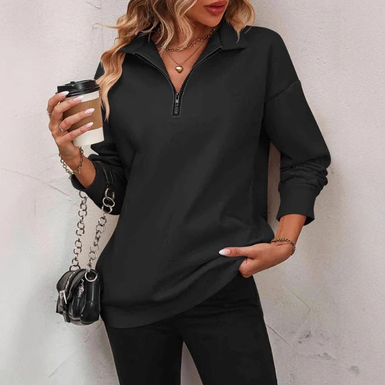 Women's Half-Zip Pullover Stylish Long-Sleeve Sweatshirt