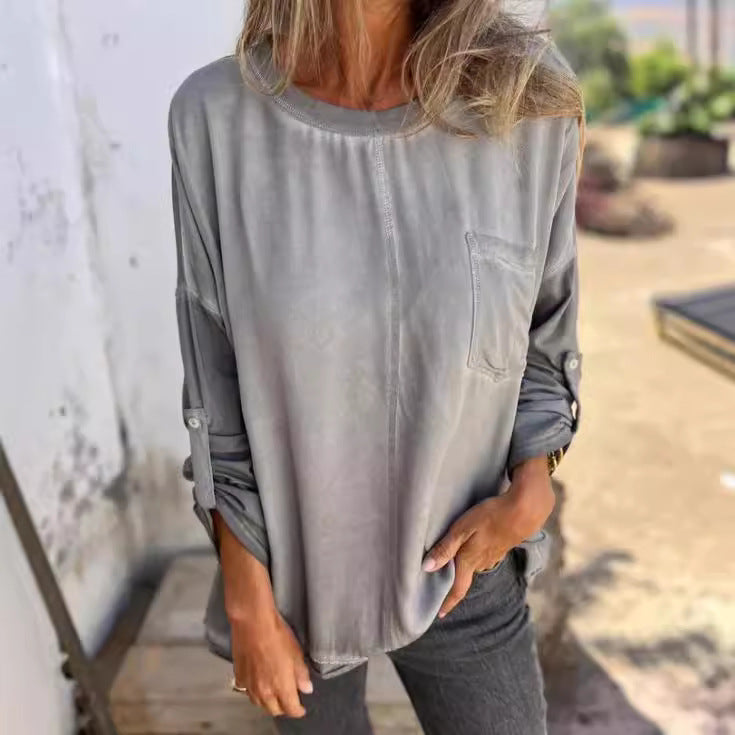 Women's Loose Pocket Pullover Long Sleeve Top