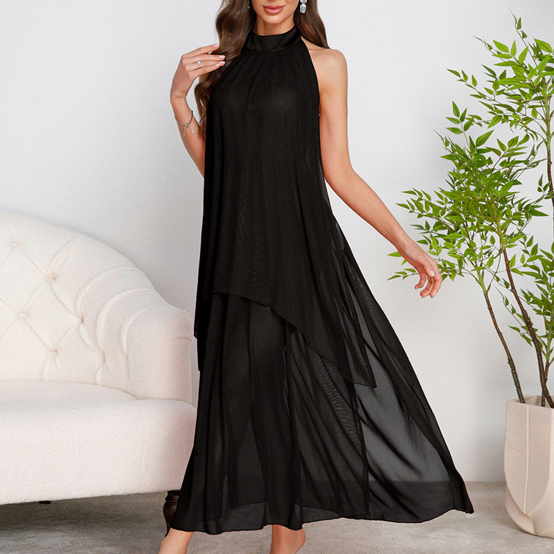 Multi-colored Mesh Halter-neck Nightdress