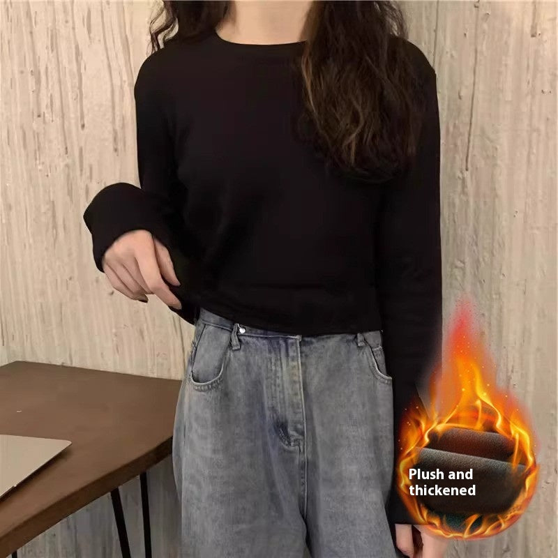Women's Plus Velvet Loose Mid-Length Thermal T-Shirt