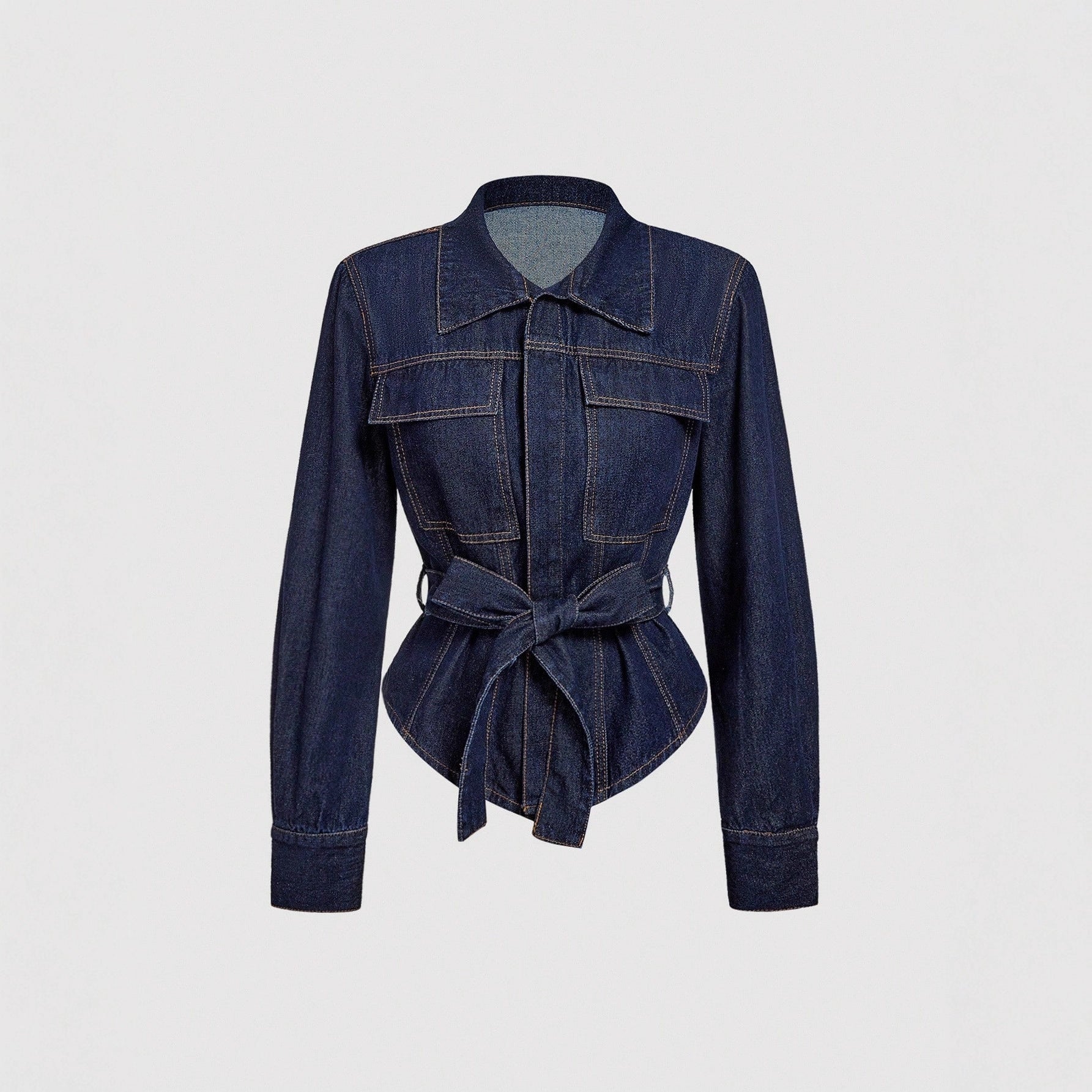 Slim-Fit Waist-Cinching Denim Jacket for Women