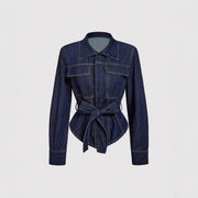 Slim-Fit Waist-Cinching Denim Jacket for Women