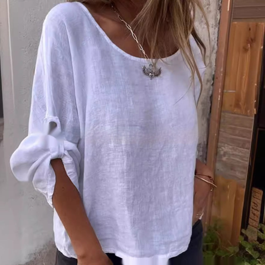 Soft Cotton-Linen Blend Long‑Sleeve T‑Shirt – Breathable, Classic Fit