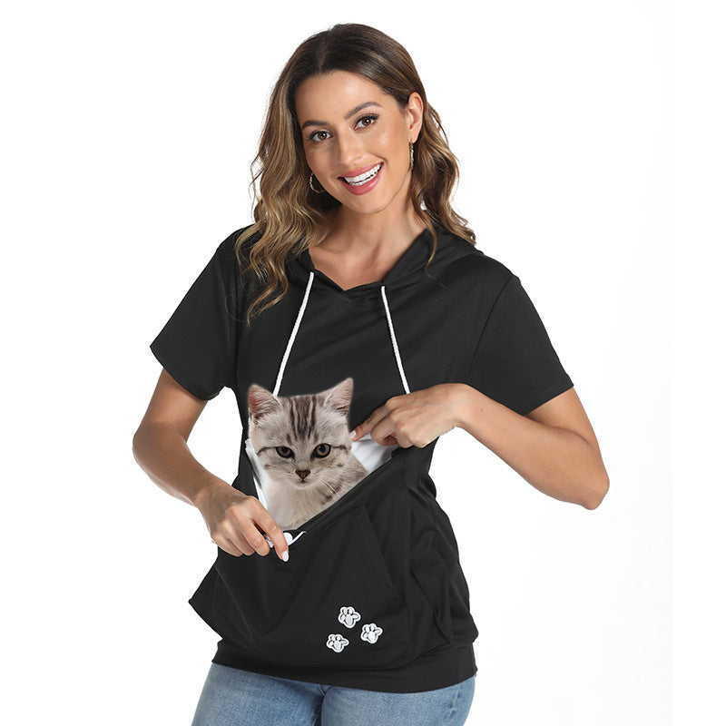 Women's Short-Sleeve Hooded T-Shirt with Pockets