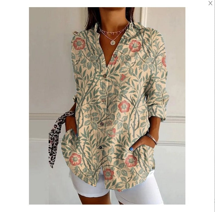 Women's 3D Digital Printing Fashion European And American Style Lapel Long Sleeve Shirt
