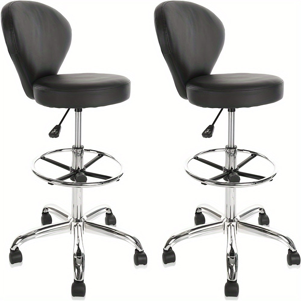 Black Drafting Chair with Adjustable Footrest, Swivel Base, Wheels and Thick Seat Cushion – Multi‑Purpose Office, Bar, Kitchen, Shop