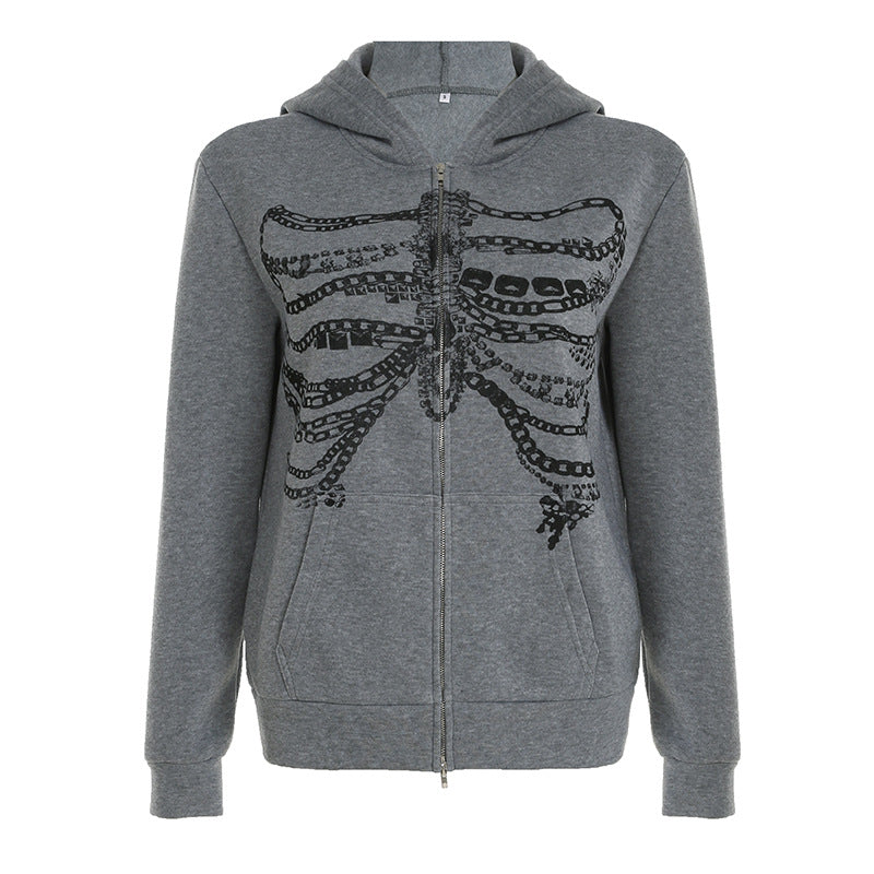 Dark Grunge Chain Zip-Up Hoodie