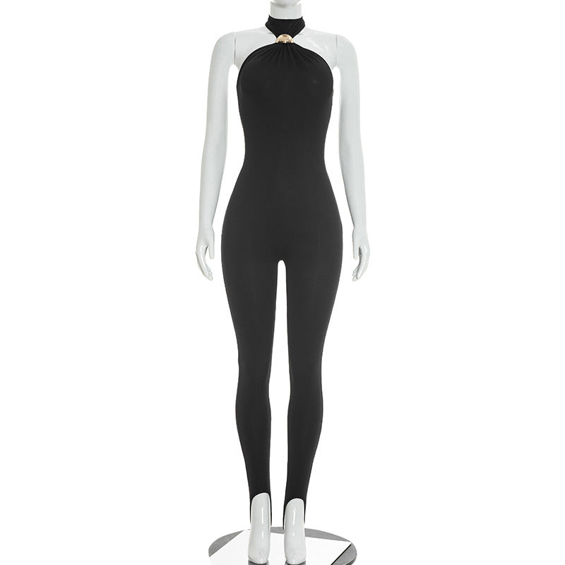Off-shoulder Sleeveless Slim-fit Sexy Stirrup Jumpsuit