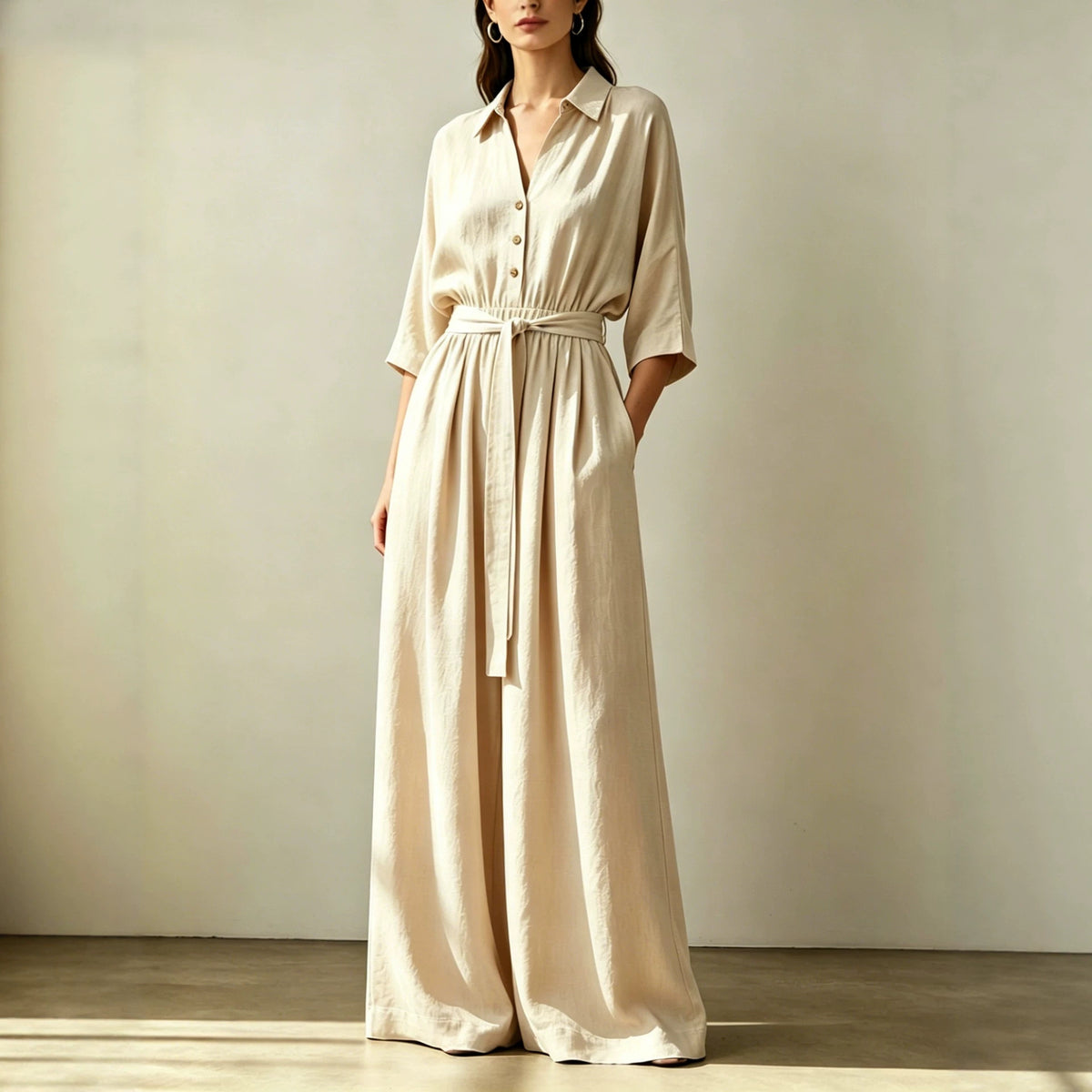 Chic Linen Wide-Leg Pants with Waist Tie