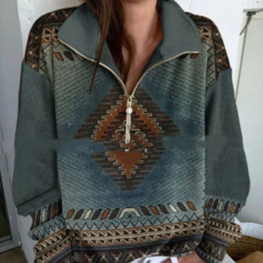 Half-Zip 3D Print Long Sleeve Casual Sweater
