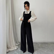 Elegant Color Block Shirt Jumpsuit Set
