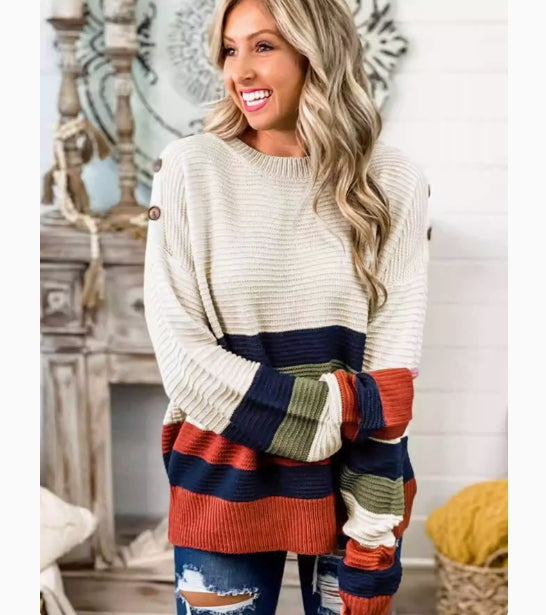 Women's Contrast Half-Turtleneck Knit Sweater