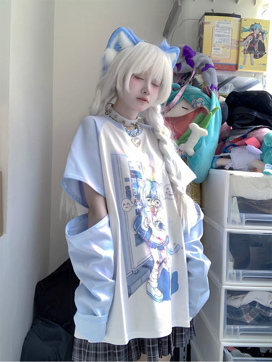 Cute Watercolor Sister Raglan Detachable Short Sleeve Tee