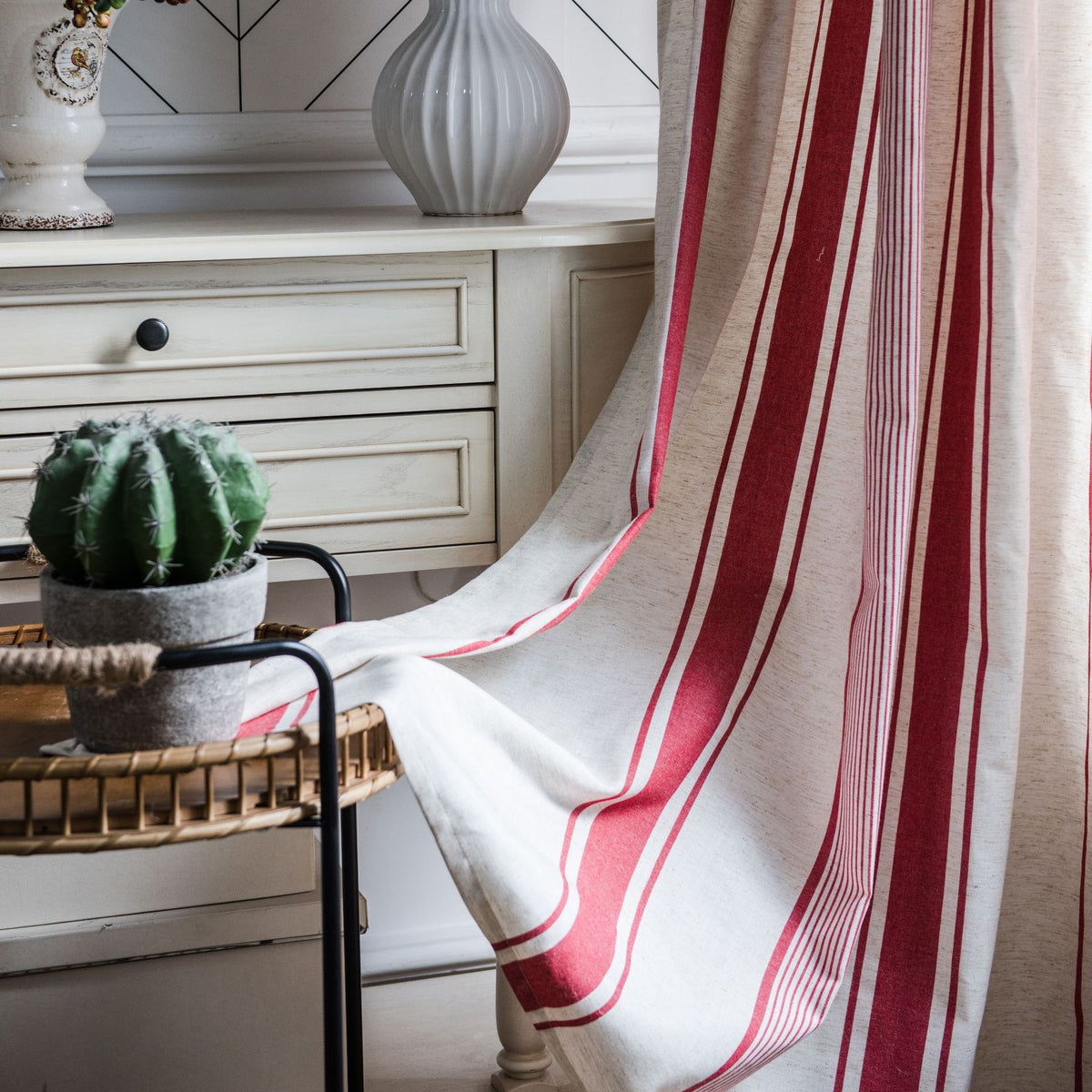 Red-striped Semi Blackout Curtain