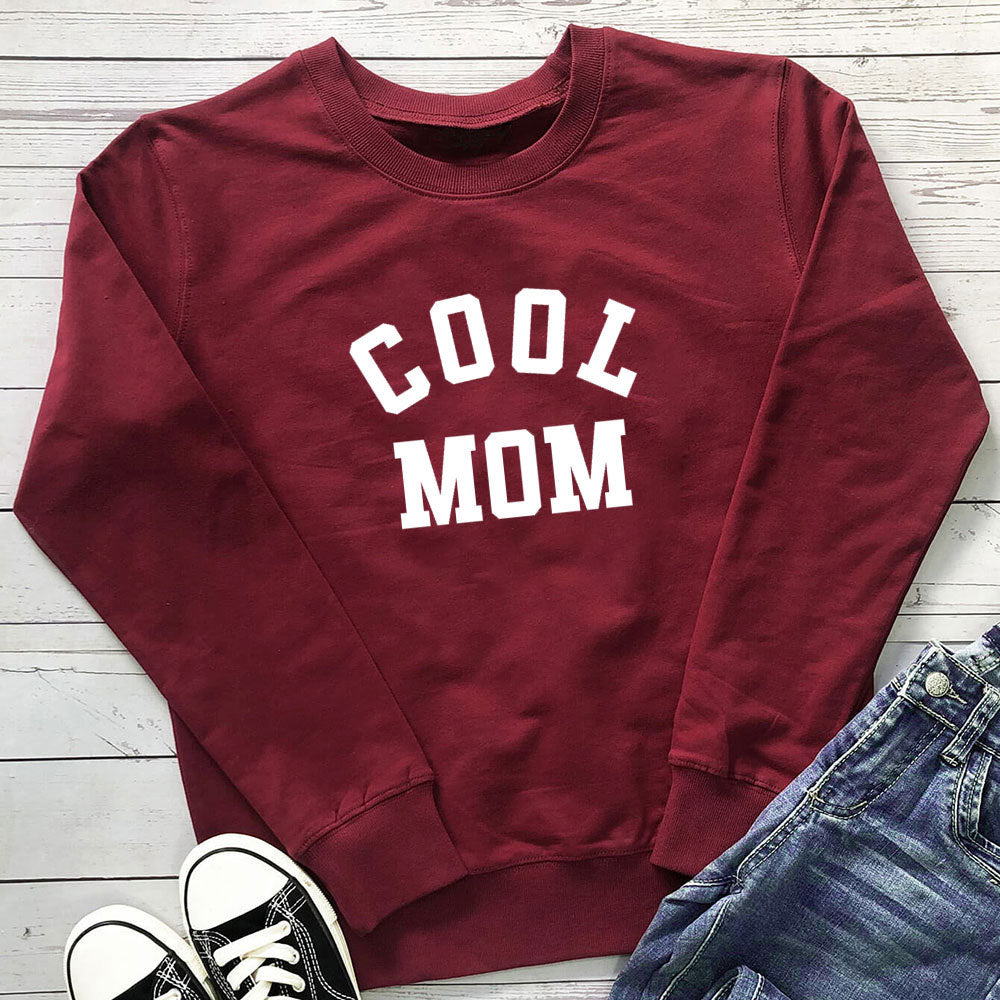 Cool Mom Letter Print Long Sleeve Pullover Sweatshirt