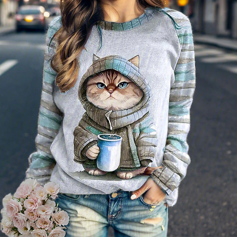 Chic Casual Digital Print Loose Women's Sweater