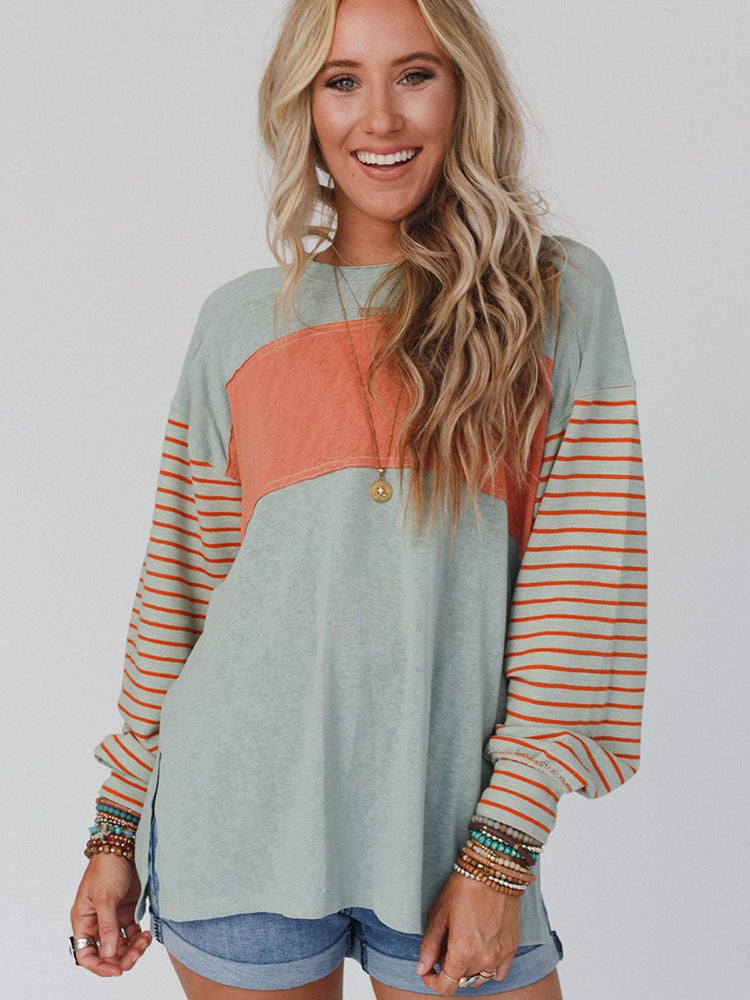Women's Colorblock Striped Casual Long-Sleeve Hoodie